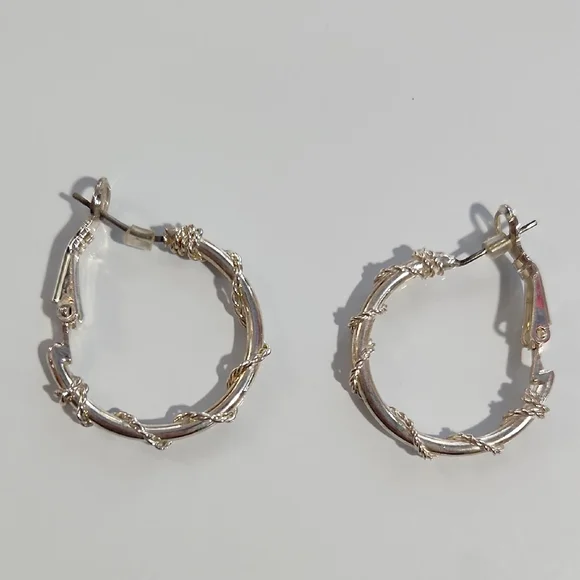 Silver Twisted Texture Hoop Earrings - Picture 1 of 2